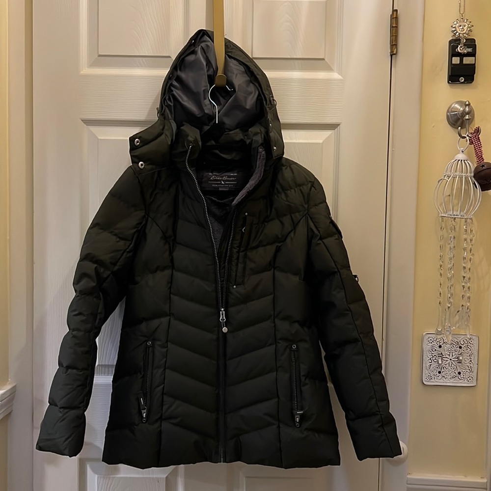 Eddie bauer hooded green down small sun valley jacket